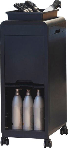 Colorationswagen mit Haarstyling-Produkten und Bürsten, so können sie Ihren Colorationswagen einsetzen