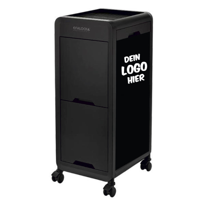 schwarzer Colorationswagen personalisiert mit Logo