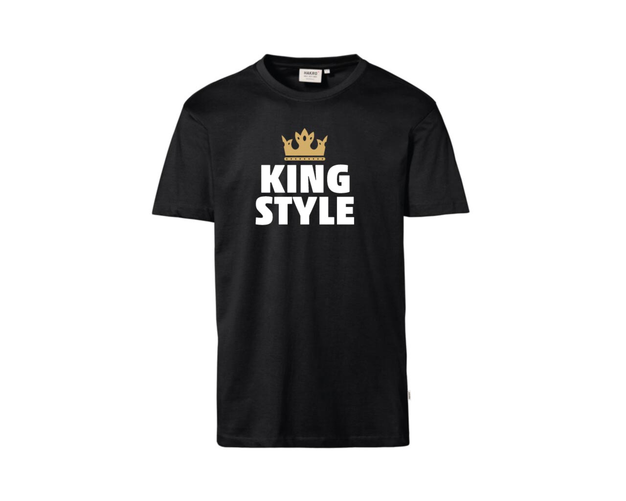 Schwarzes T-Shirt mit weiß/ goldenem Aufdruck "King Style" und Krone