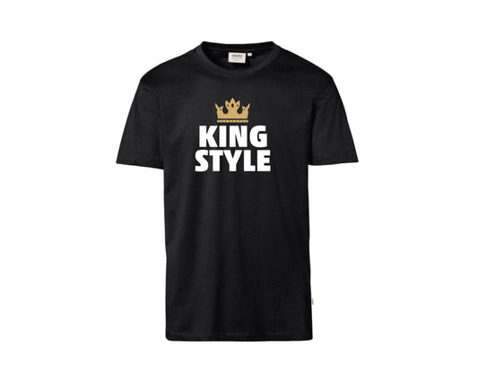 Schwarzes T-Shirt mit weiß/ goldenem Aufdruck "King Style" und Krone