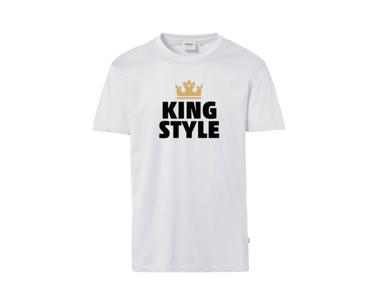 Weißes T-Shirt mit schwarz/ goldenem Aufdruck "King Style" und Krone